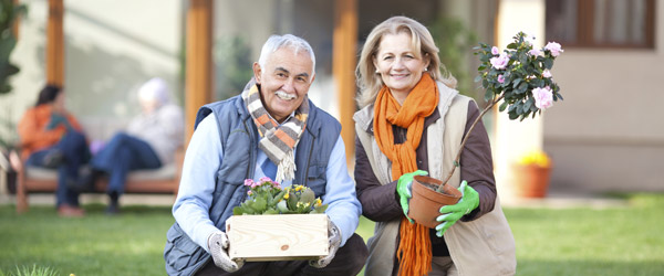 A couple gardening together