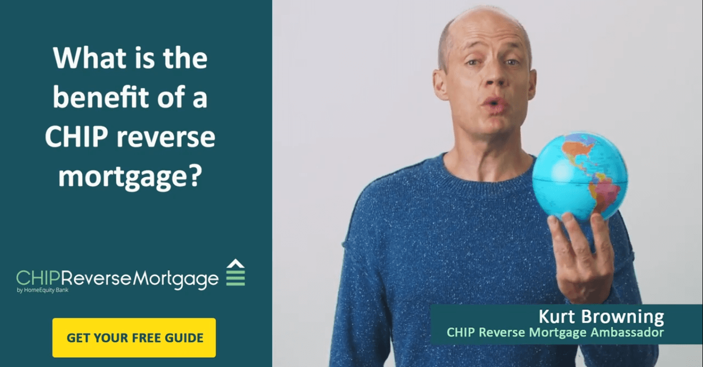 HomeEquity Bank commercial with Kurt Browning holding a small globe
