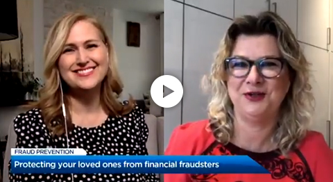 Video still of interview about fraud prevention