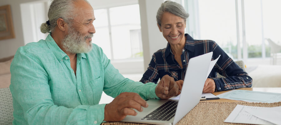 African American senior couple doing finances RRSP