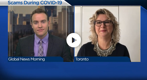 Video still of Global News Morning about scams during Covid-19