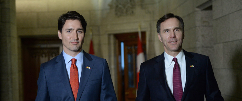 The Canadian Prime Minister Justin Trudeau with Finance Minister Bill Morneau at the presentation of the 2016 Federal Budget.